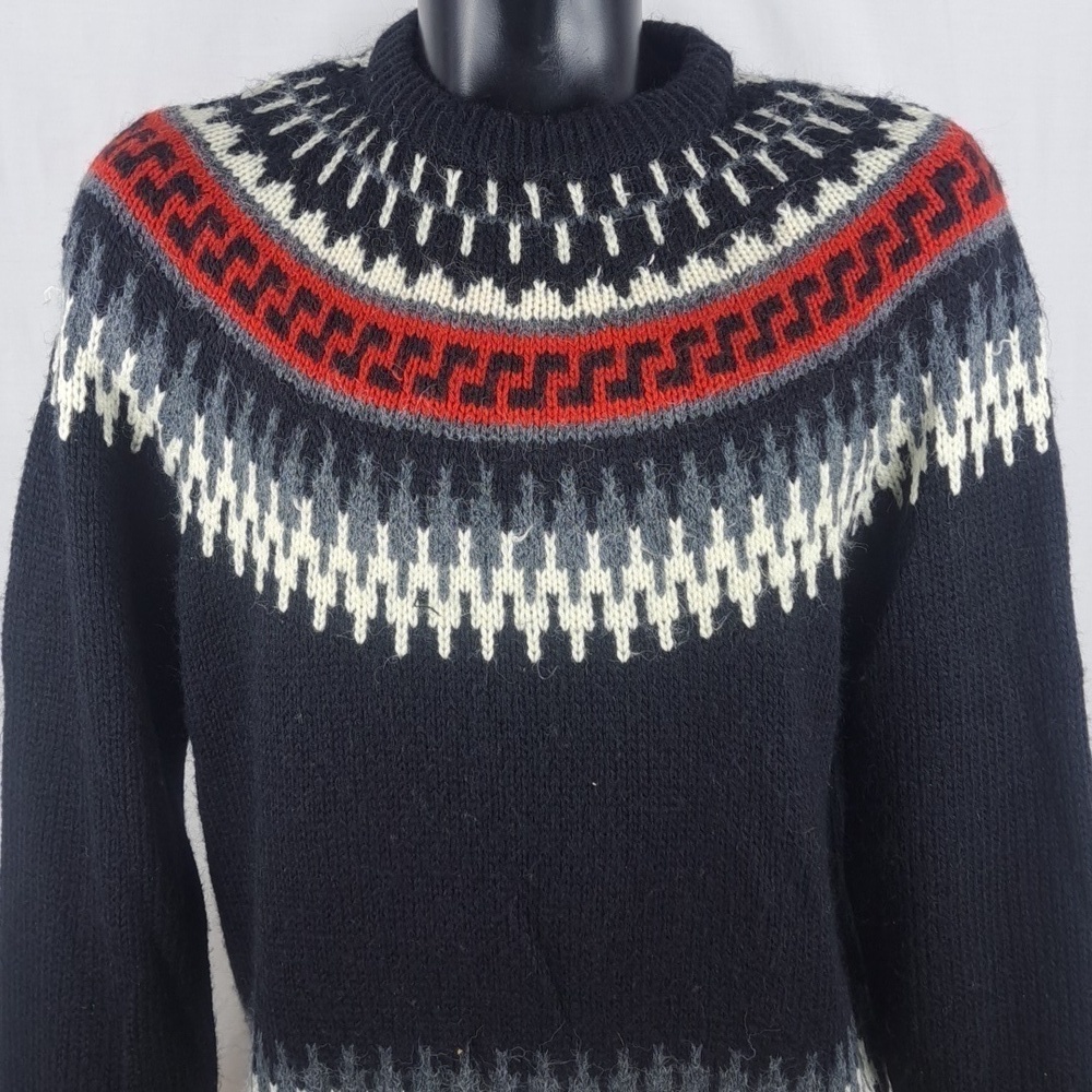 Vintage Peter England Aztec black & white mix blend XL pullover knit sweater